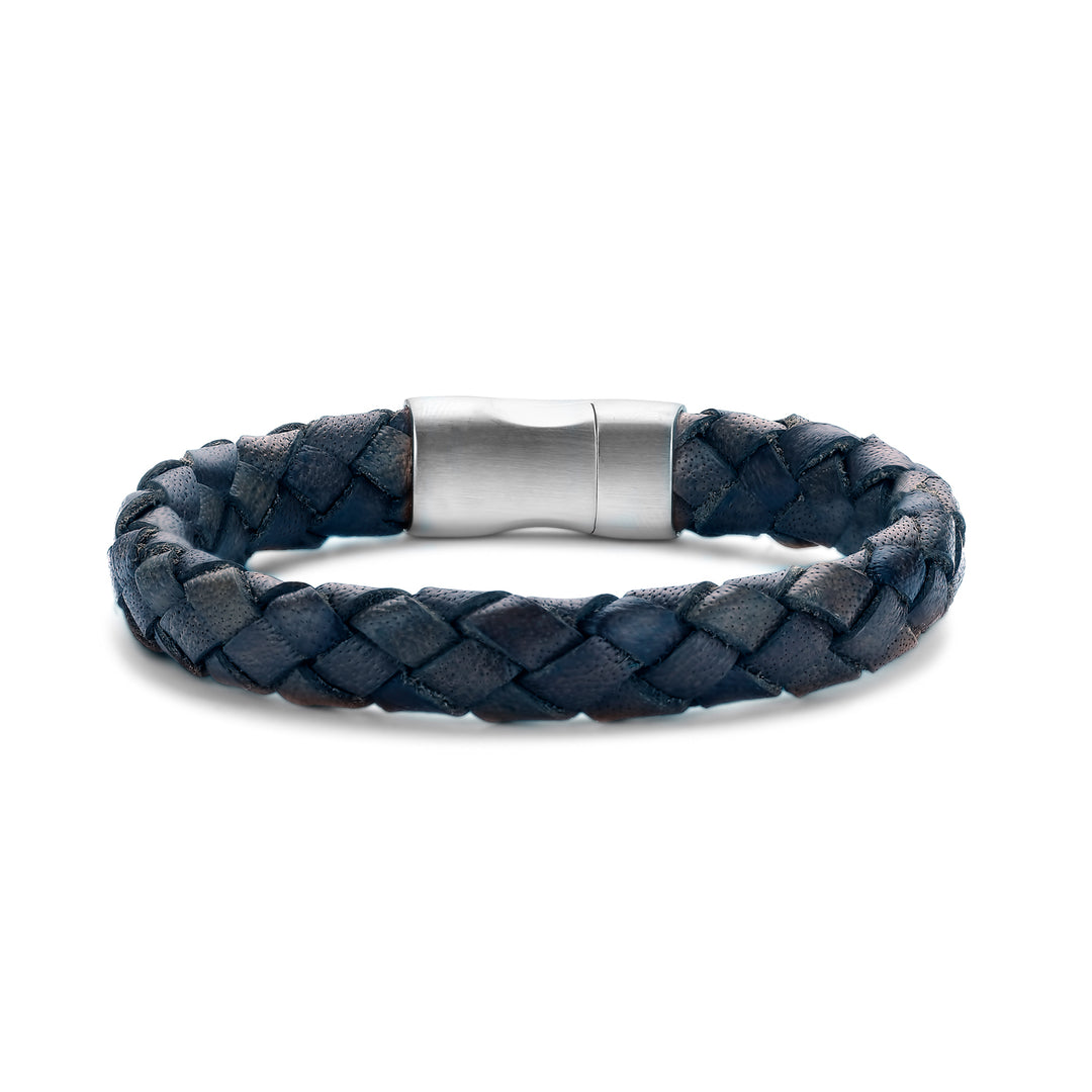 Armband Echt Leder blau mit Edelstahl