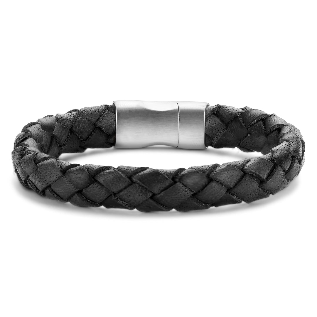 Armband Echt Leder schwarz aus Edelstahl