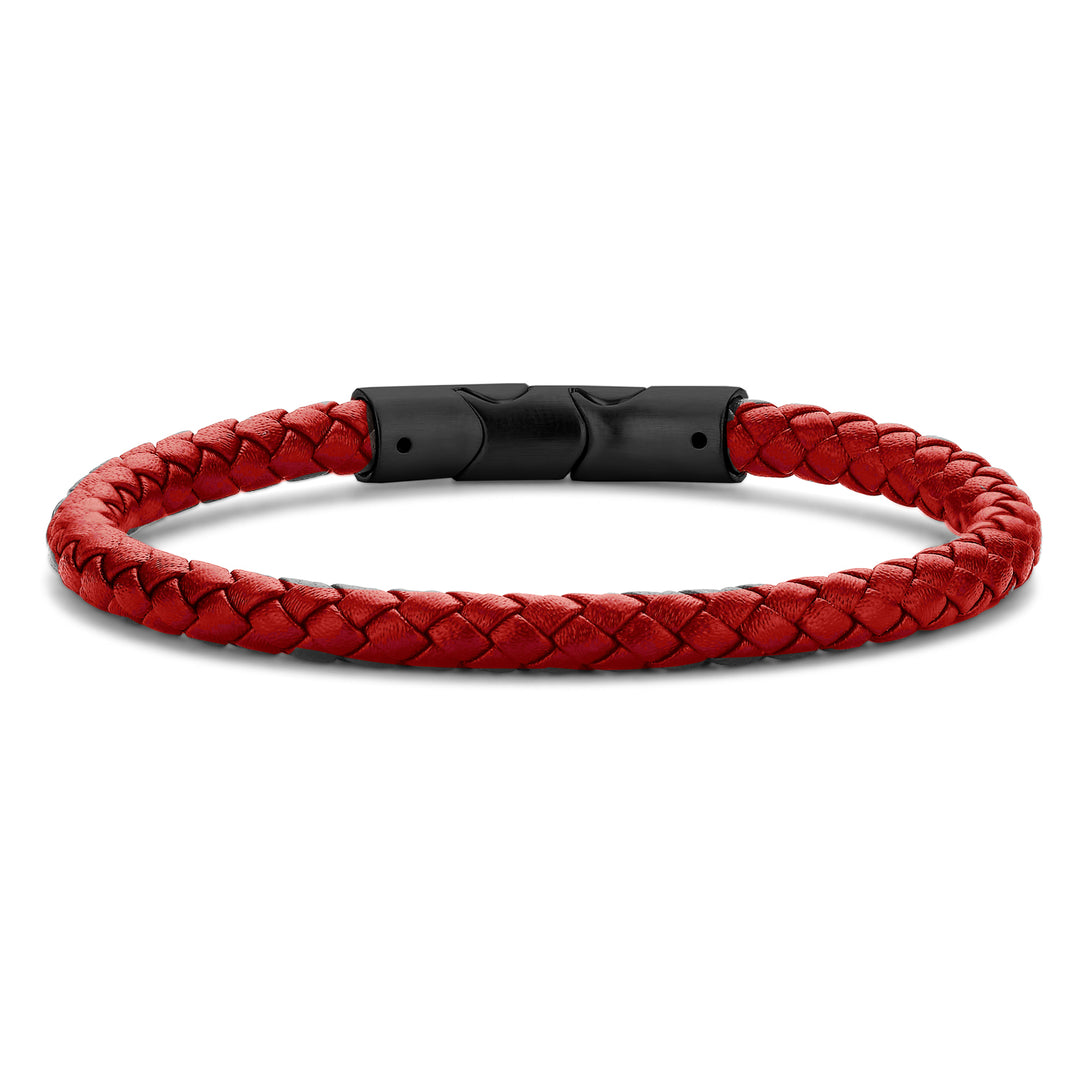 Armband Echt Leder rot 6mm breit aus Edelstahl IPB