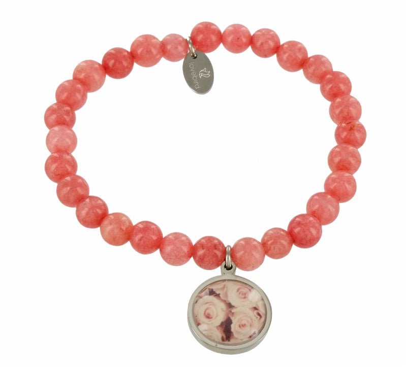 Armband Jade helles pink mit Edelstahl