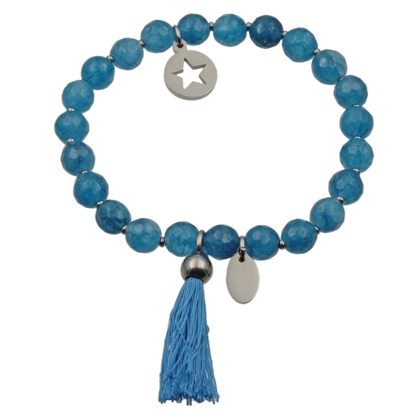 Lovebird Armband Achat blau mit Edelstahl