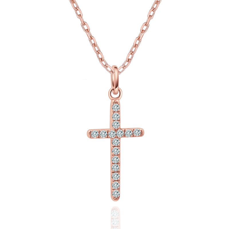 Lovebird Collier Kreuz mit 16 Zirkonia aus Silber rosé vergoldet