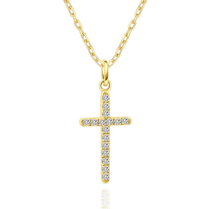 Collier Kreuz mit 16 Zirkonia aus vergoldetem Silber